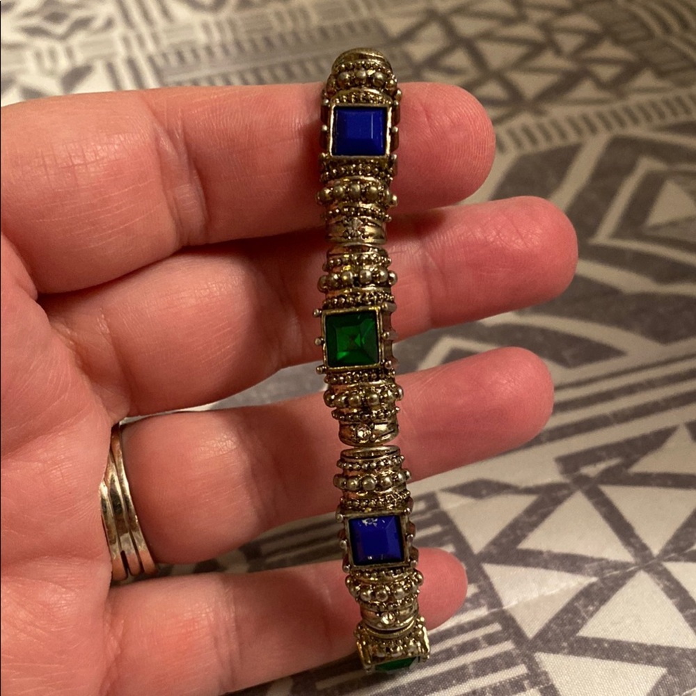 Elegant Silver Bracelet with Blue and Green Accents